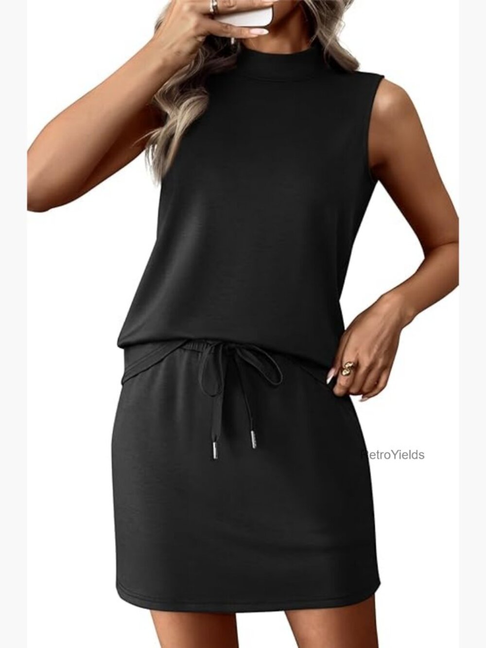Two Piece Skirt Set Mock Neck Sleeveless Top Tennis Skirt Lounge Matching Sets